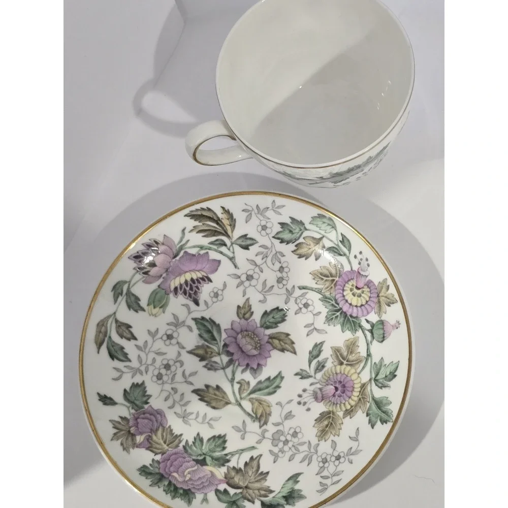Wedgwood Avon‎ Bone China Floral Gold Trim Cup & Saucer England Purple Floral